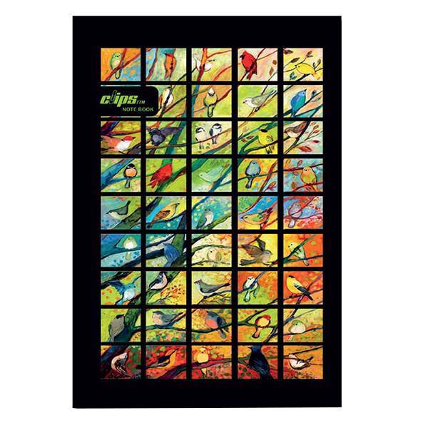 دفتر 80 برگ کلیپس طرح پرندگان جلد شومیز، Clips 80 Sheets Traditional Birds Design Soft Cover Notebook
