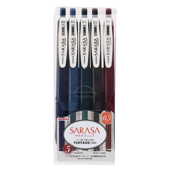 روان نویس زبرا سری Clip مدل Sarasa Vintage با قطر نوشتاری 0.5 بسته 5 عددی، Zebra Sarasa Vintage Clip Series Rollerball Pen 5 Pieces Rollerball Pen