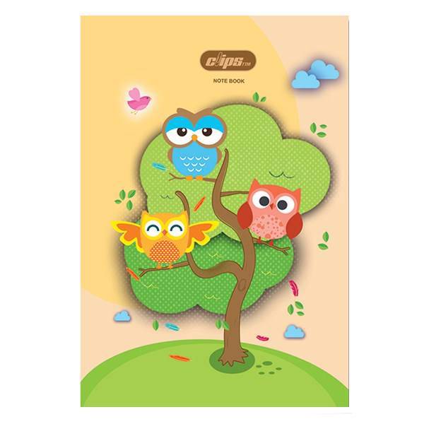 دفتر 50 برگ کلیپس طرح جغد 1 جلد شومیز، Clips 50 Sheets Owls 1 Design Soft Cover Notebook