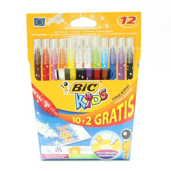 ماژیک رنگ آمیزی بیک سری Kids مدل Color and Erase - بسته 12 رنگ، Bic Kids Color and Erase Marker - Pack of 12