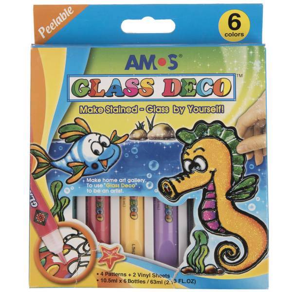 بسته ساخت برچسب آموس مدل Glass Deco کد GD10P6، Amos Glass Deco Sticker Making Set Code GD10P6