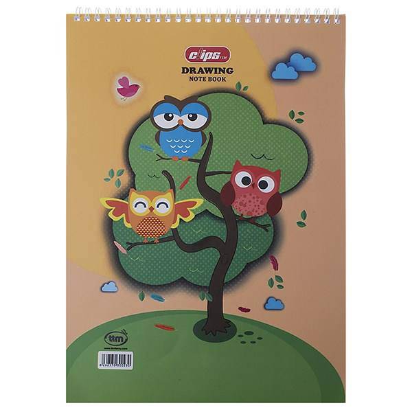 دفتر نقاشی 30 برگ کلیپس طرح جغد 1 جلد شومیز، Clips 30 Sheets Owl 1 Design Soft Cover Painting Notebook