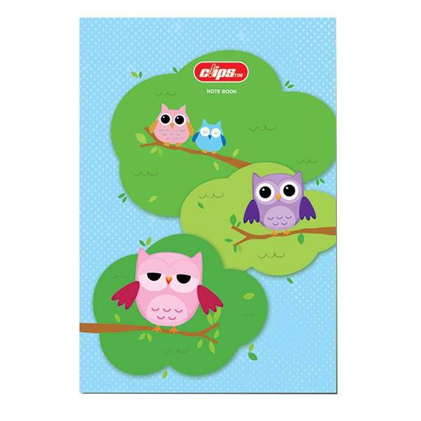 دفتر 100 برگ کلیپس طرح جغد 2 جلد شومیز، Clips 100 Sheets Owls 2 Design Soft Cover Notebook