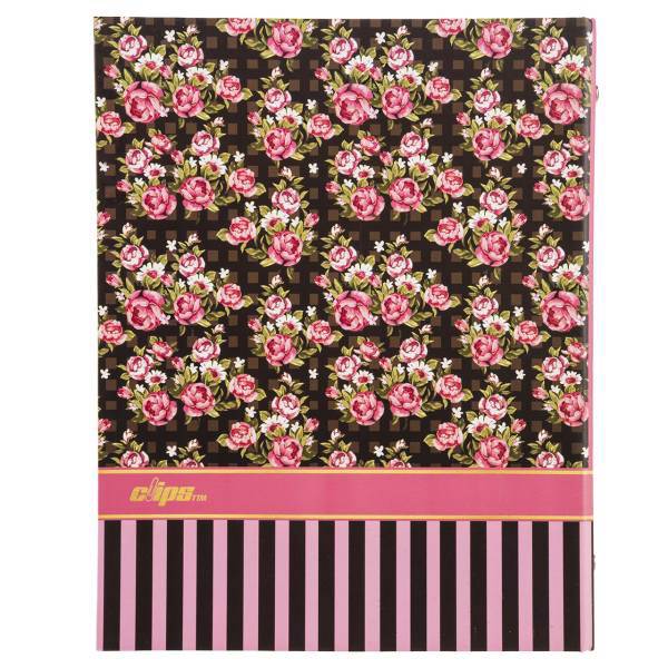 دفتر کلاسوری کلیپس طرح گل رز زمینه مشکی 100 برگ، Clips Black Background Rose Design Ring Binder Notebook 100 Sheets