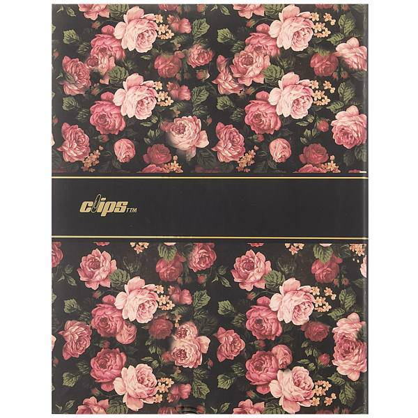 دفتر کلاسوری کلیپس طرح گل رز زمینه مشکی، Clips Black Background Rose Flower Design Ring Binder Notebook