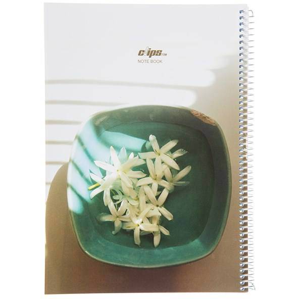 دفتر 100 برگ کلیپس طرح گل یاس جلد شومیز، Clips 100 Sheets Ring Cover Jasmine Design Notebook
