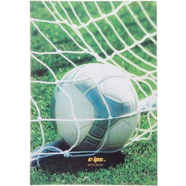 دفتر 50 برگ کلیپس طرح توپ فوتبال جلد شومیز، Clips 50 Sheets Soft Cover Soccer Ball Design Notebook