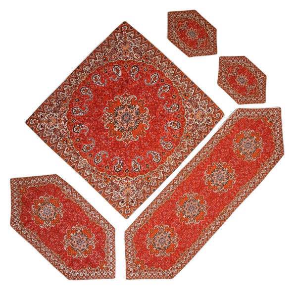 ست 5 تکه رومیزی ترمه خانه ترمه ایران طرح نسترن، Nastaran Set Red Polyester