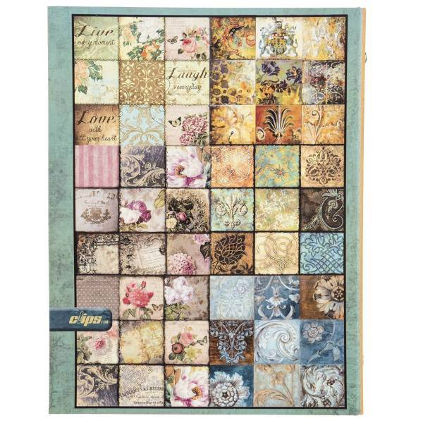 دفتر کلاسوری کلیپس طرح کلاژ گل 100 برگ، Clips Collage of Flowers Design Ring Binder Notebook 100 Sheets
