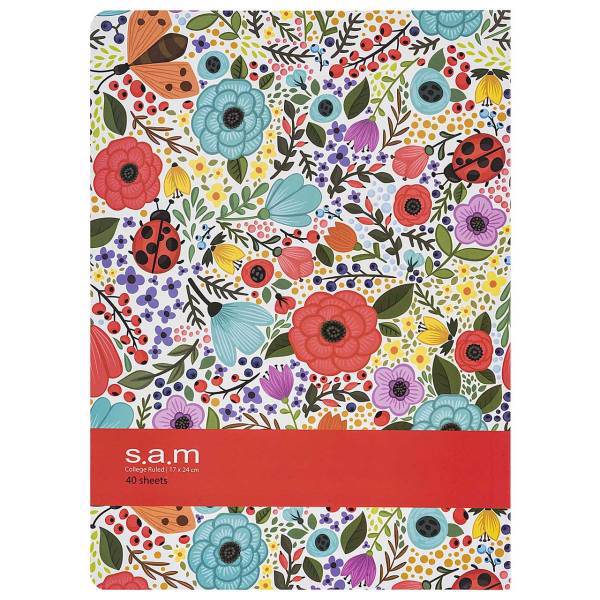 دفتر مشق سم طرح گل های رنگارنگ، Sam Colorful Flowers Design Homework Notebook