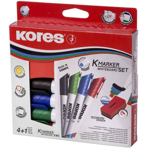 ست ماژیک و تخته پاک کن وایت برد کورس مدل K، Kores K Whiteboard Marker and Eraser Set