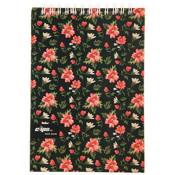 دفتر یادداشت کلیپس طرح گل زمینه سبز 100 برگ، Clips Green Background Flower Design 100 Sheets Notebook
