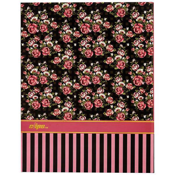 دفتر کلاسوری کلیپس طرح گل رز زمینه مشکی 80 برگ، Clips Black Background Rose Design Ring Binder Notebook 80 Sheets