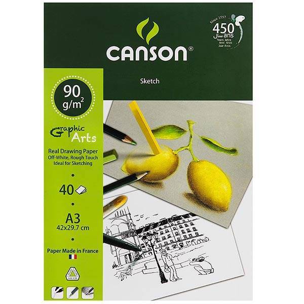 دفتر طراحی کانسون طرح لیمو 40 برگ، Canson Lemon Design 40 Sheets Sketch Notebook