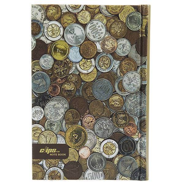 دفتر یادداشت 160 برگ کلیپس طرح سکه جلد سخت، Clips 160 Sheets Coins Design Hard Cover Notebook