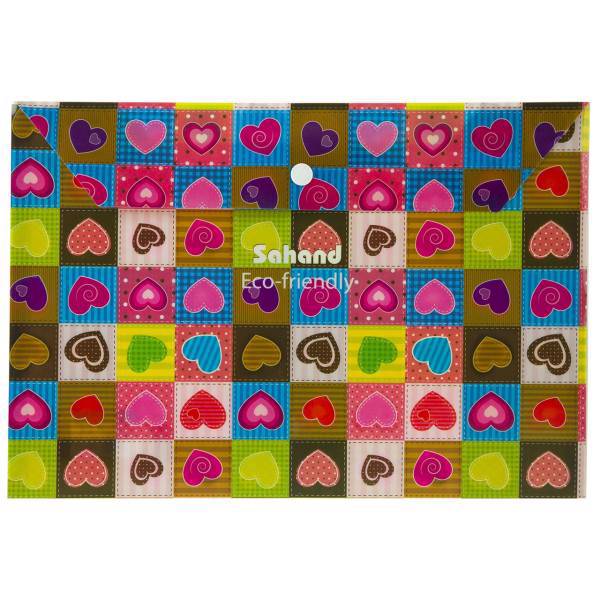 پوشه دکمه دار سهند طرح قلب های رنگارنگ سایز A4، Sahand Colorful hearts Button Folder Size A4