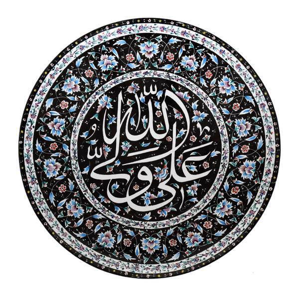 بشقاب مسی میناکاری شده اثر مولاوردی طرح تذهیب قطر 25 سانتی متر