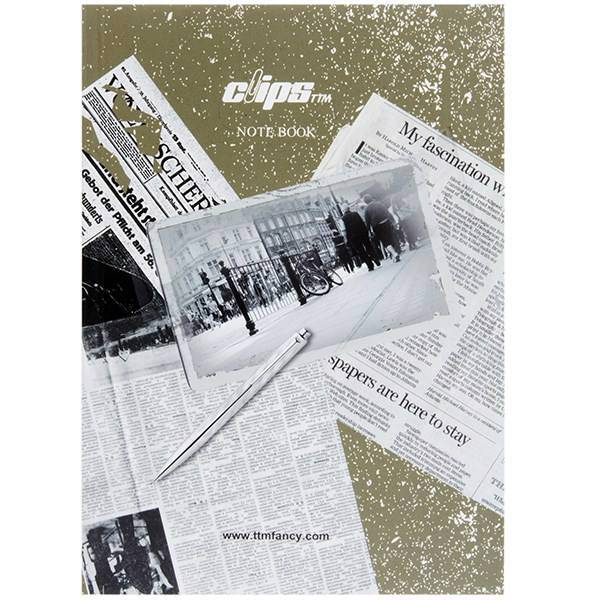 دفتر زبان 80 برگ کلیپس طرح روزنامه جلد شومیز، Clips 80 Sheets Traditional Newspaper Design Soft Cover English Notebook