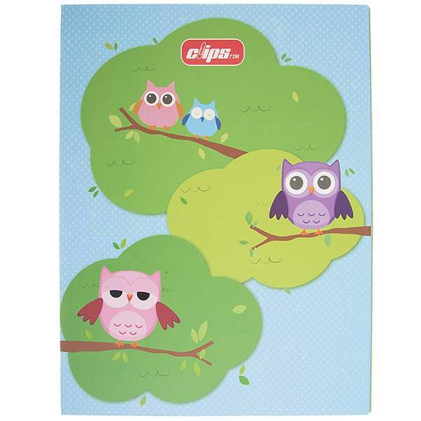 دفتر کلاسوری کلیپس طرح جغد زمینه آبی 100 برگ، Clips Blue Background Owl Design 100 Sheets Ring Binder Notebook