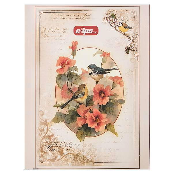 دفتر کلاسوری کلیپس طرح گل و مرغ، Clips Flower and Brid Design Ring Binder Notebook
