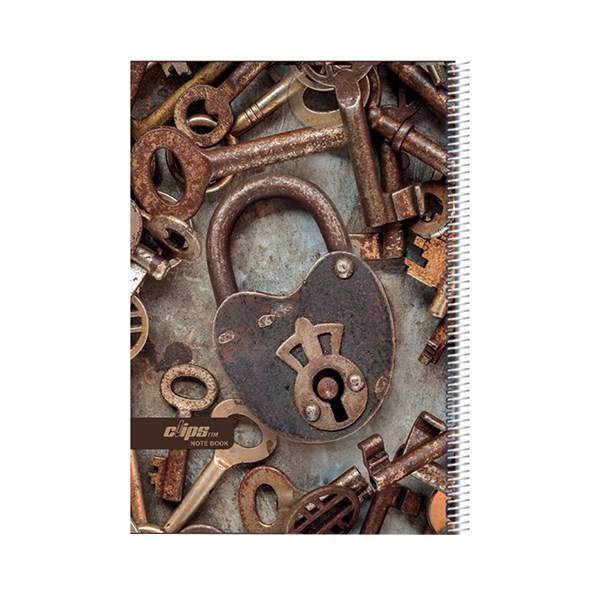 دفتر 80 برگ کلیپس طرح قفل و کلید جلد شومیز، Clips 80 sheets Lock And key Design Soft Cover Notebook