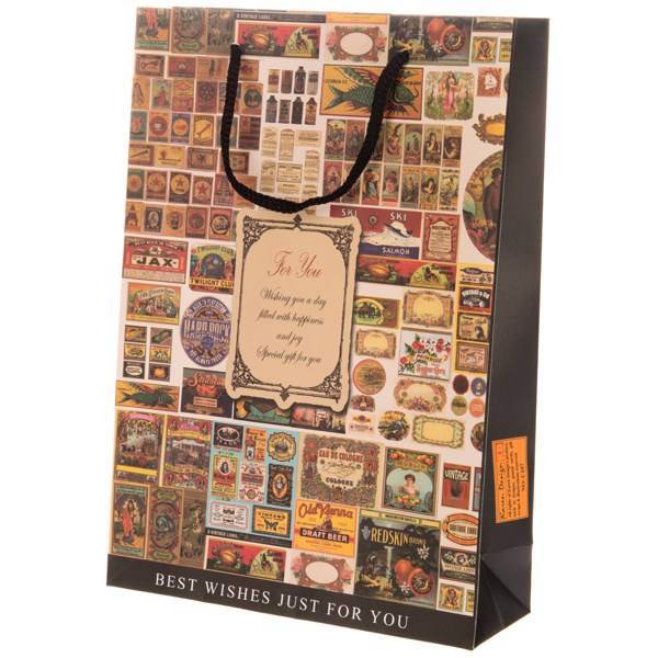 پاکت هدیه عمودی جیحون مدل For You طرح تمبرهای قدیمی، Jeihoon For You Old Stamps Design Vertical Gift Bag