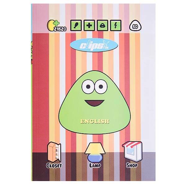 دفتر زبان 80 برگ کلیپس طرح پو سبز جلد شومیز، Clips 80 Sheets Traditional Pou Green Design Soft Cover English Notebook