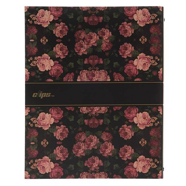 دفتر کلاسوری کلیپس طرح گل رز زمینه مشکی - 100 برگ، Clips Black Background Rose Flower Design Ring Binder Notebook - 100 Sheets
