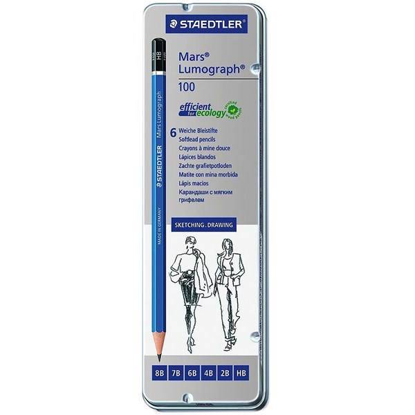 مداد طراحی استدلر مدل Mars Lumograph 100 - بسته 6 عددی، Staedtler Mars Lumograph 100 Sketching Pencil - Pack of 6