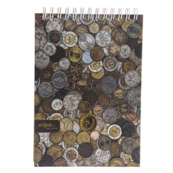 دفتر یادداشت کلیپس طرح سکه 100 برگ، Clips 100 Sheets Coins Design Hard Cover Notebook
