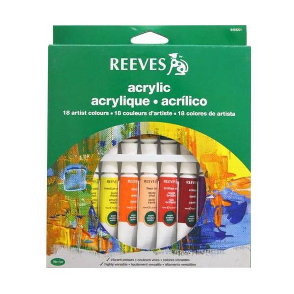 رنگ اکریلیک 18 رنگ ریوز حجم 10 میلی لیتر، Reeves 18 Color Acrylique 10ml