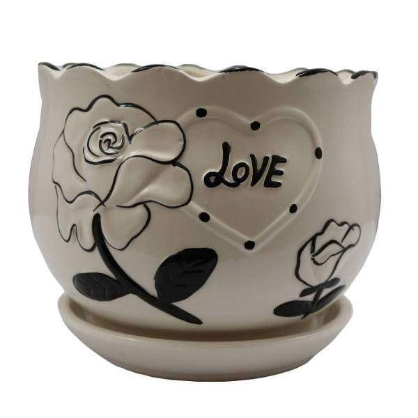 گلدان سرامیکی گلباران سبز طرح گل رز مدل 01-SR، Golbaranesabz SR-01 Rose Flower Ceramic Flower Pot