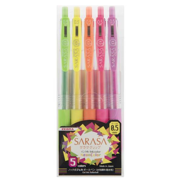 روان نویس زبرا سری Clip مدل Sarasa Neon Color با قطر نوشتاری 0.5 بسته 5 عددی، Zebra Sarasa Neon Color Clip Series Rollerball Pen 5 Pieces