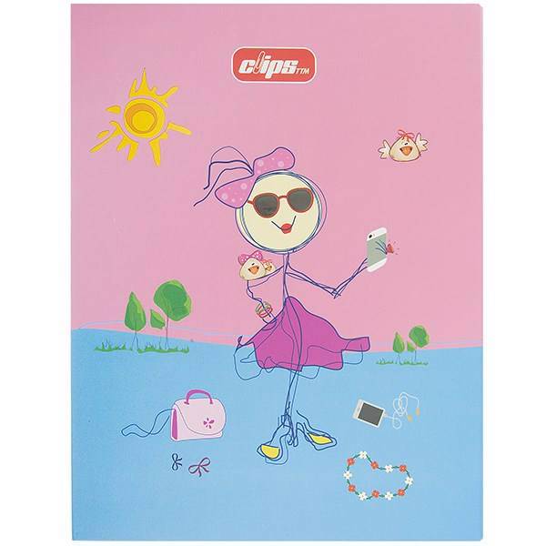 دفتر کلاسوری کلیپس طرح دختر و عکس سلفی 100 برگ، Clips Girl and Selfie Picture Design 100 Sheets Ring Binder Notebook