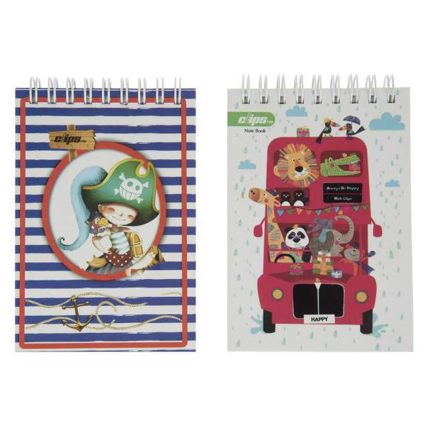 دفتر یادداشت کلیپس طرح اتوبوس حیوانات و دزد دریایی بسته 2 عددی، Clips Animals Bus and Pirate Notebook Pack of 2
