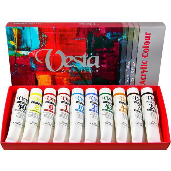 رنگ اکریلیک 10 رنگ وستا حجم 37 میلی لیتر، Vesta 10 Color Acrylic 37ml