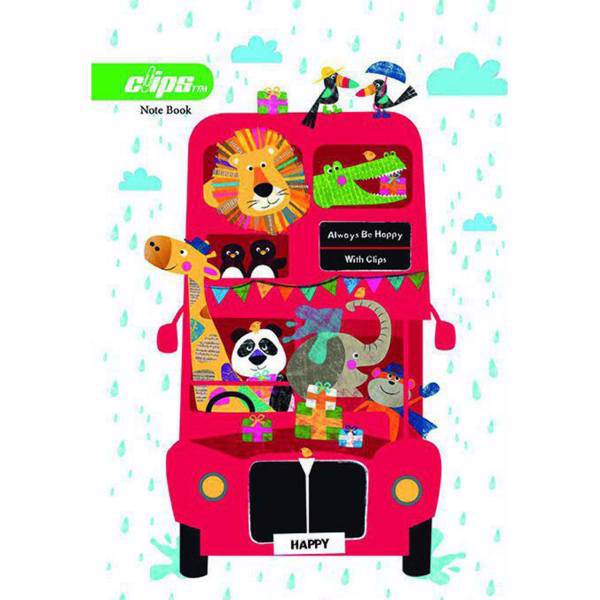 دفتر مشق کلیپس طرح اتوبوس حیوانات، Clips Animals Bus Design Homework Notebook