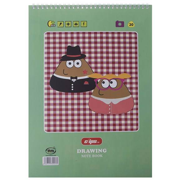 دفتر نقاشی 30 برگ کلیپس طرح پوو جلد شومیز، Clips 30 Sheets Pou Design Soft Cover Painting Notebook