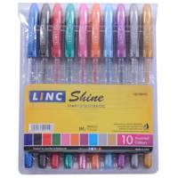 روان نویس اکلیلی 10 رنگ لینک مدل shine 1001G Linc 10 Color sparkle glitter gel Rollerball Pen - shine 1001G