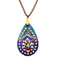 گردنبند میناکاری دست ساز گالری آسمانی طرح اشک فیروزه مدل ASHK-2 Asemani ASHK- 2 Enamelled Copper Necklace