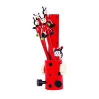 جامدادی خانواده باهوش من مدل طرح کفش دوزک با ابزار My Smart Family Wooden Ladybug Pencil Case With Accessories