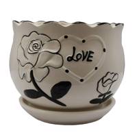 گلدان سرامیکی گلباران سبز طرح گل رز مدل 01-SR Golbaranesabz SR-01 Rose Flower Ceramic Flower Pot